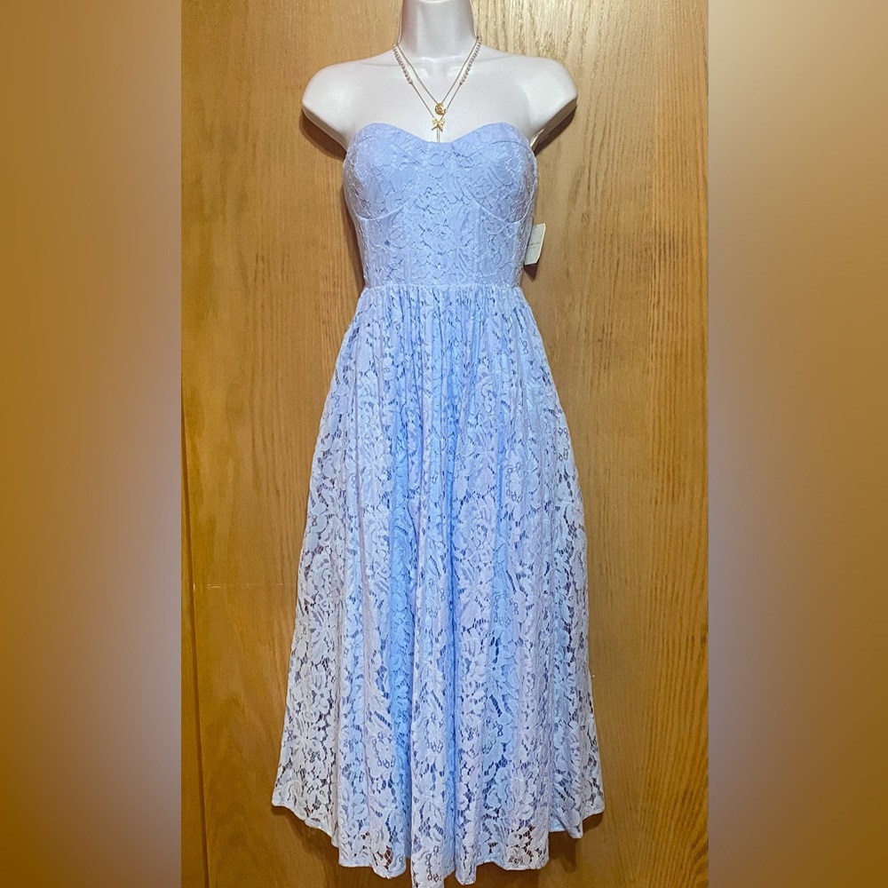 NWT Altar’d State “Karen” Baby Blue Lace Strapless Midi Dress Sz. XL